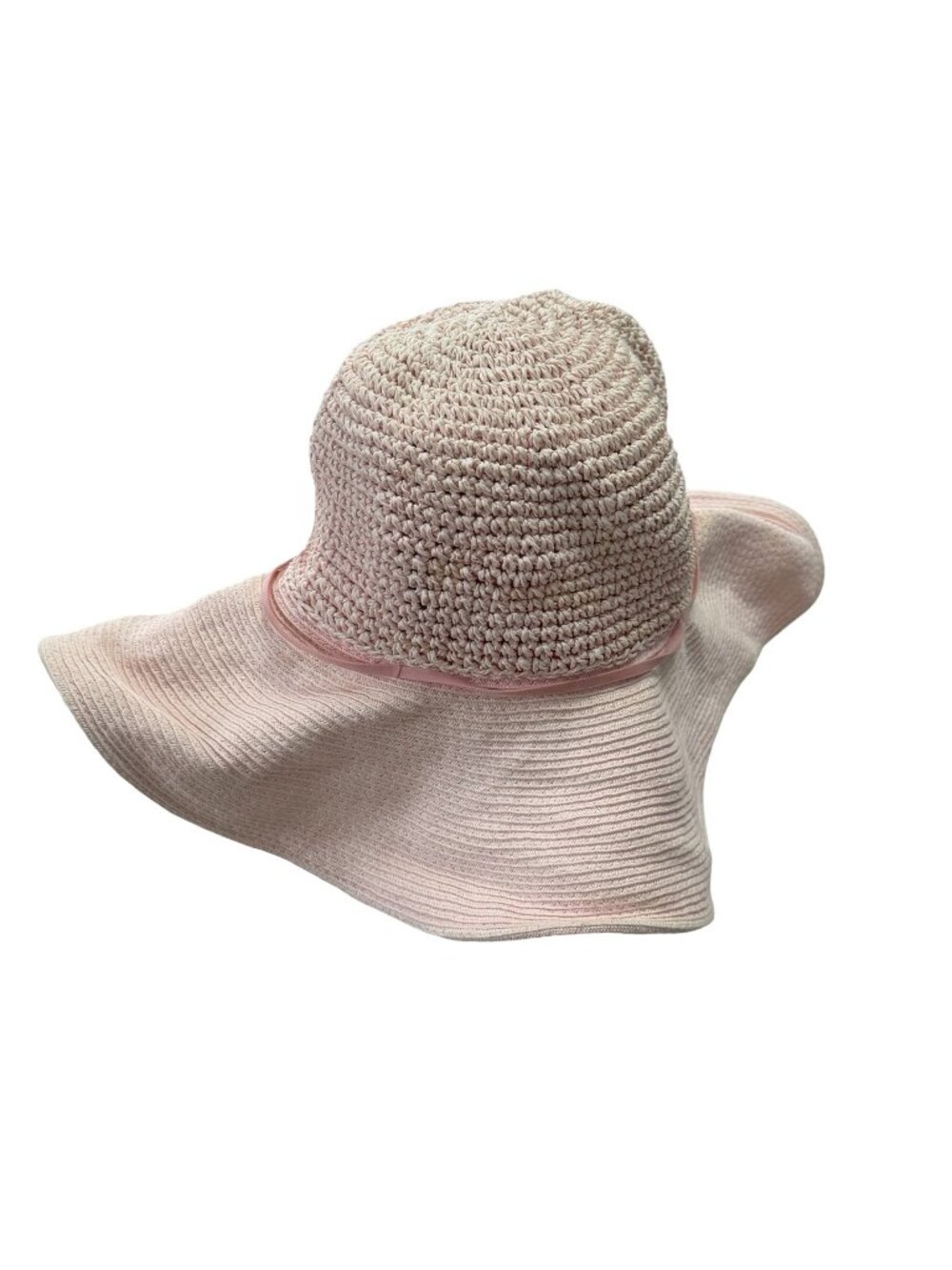Vintage Sun 'N' Sand Casual Accessories Wide Brim Crochet Sun Hat Pink 22" Benda